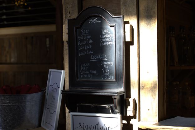 Drink menu beside the bar